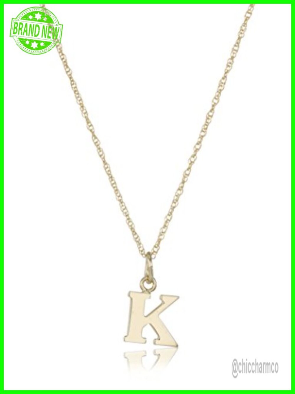 14k Gold-Filled Letter K Charm Pendant Necklace 18" Rope Chain